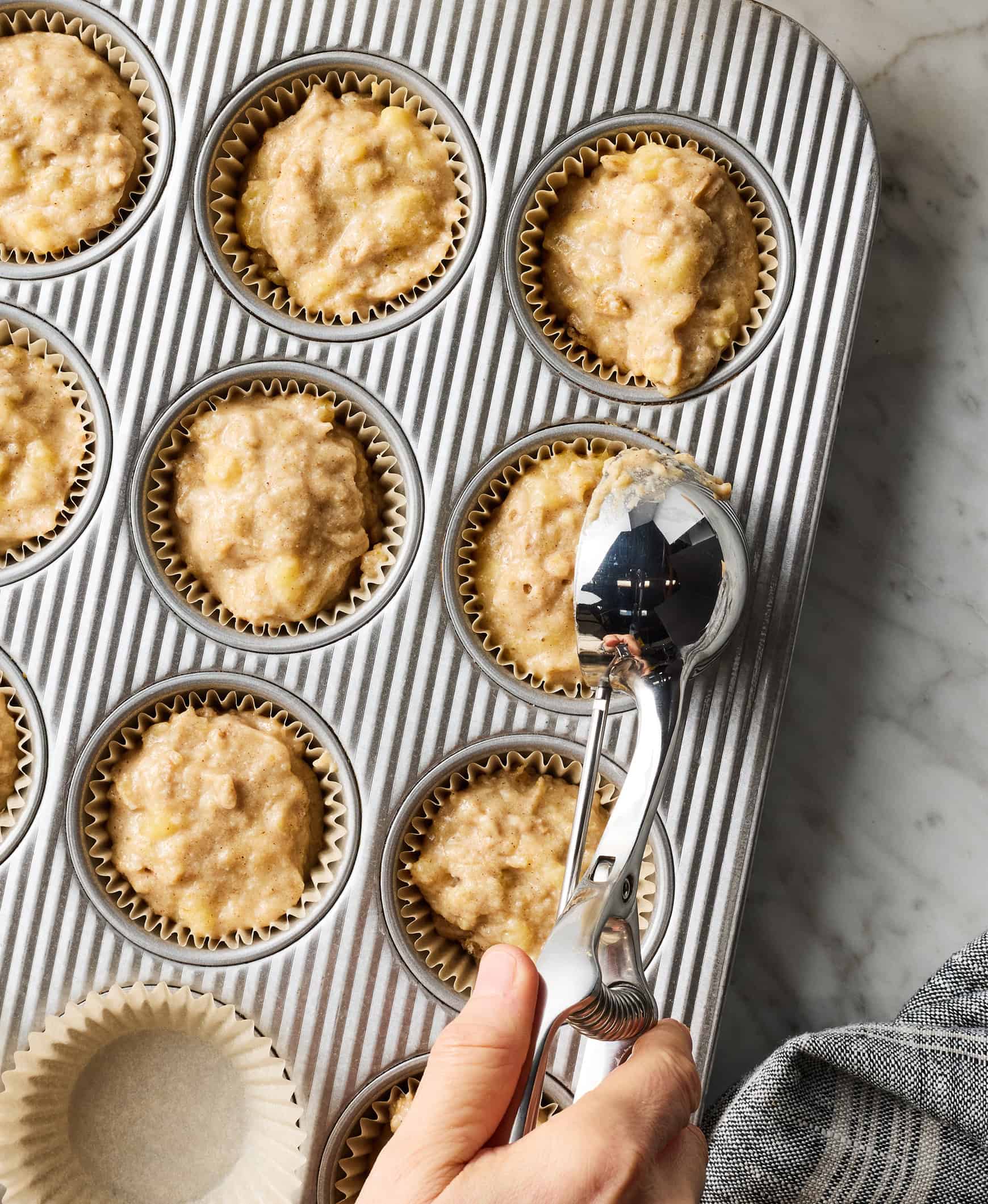 Dividing batter into muffin tin