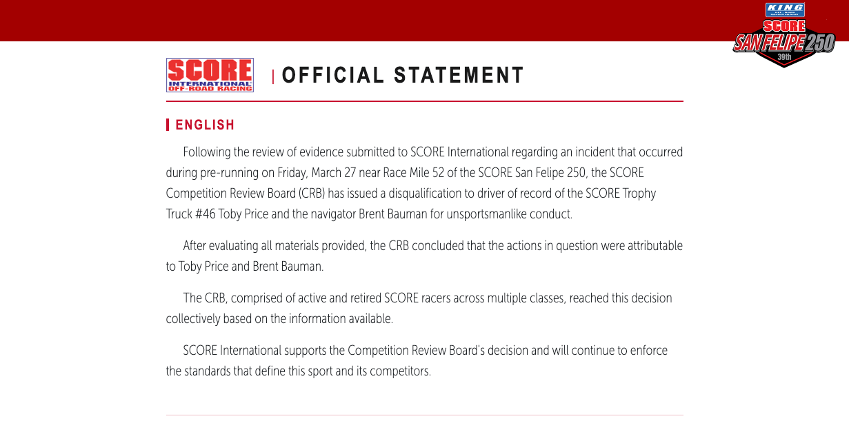 Red Bull Racers Disqualified Due to Sabotage in Desert Rally Event