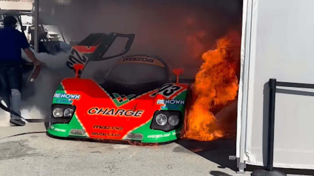 Mazda 767B Prototype Ignites in Laguna Seca Paddock