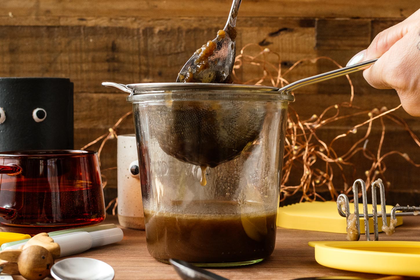 straining banana bread syrup
