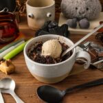 cozy mug cake with coffee ice cream