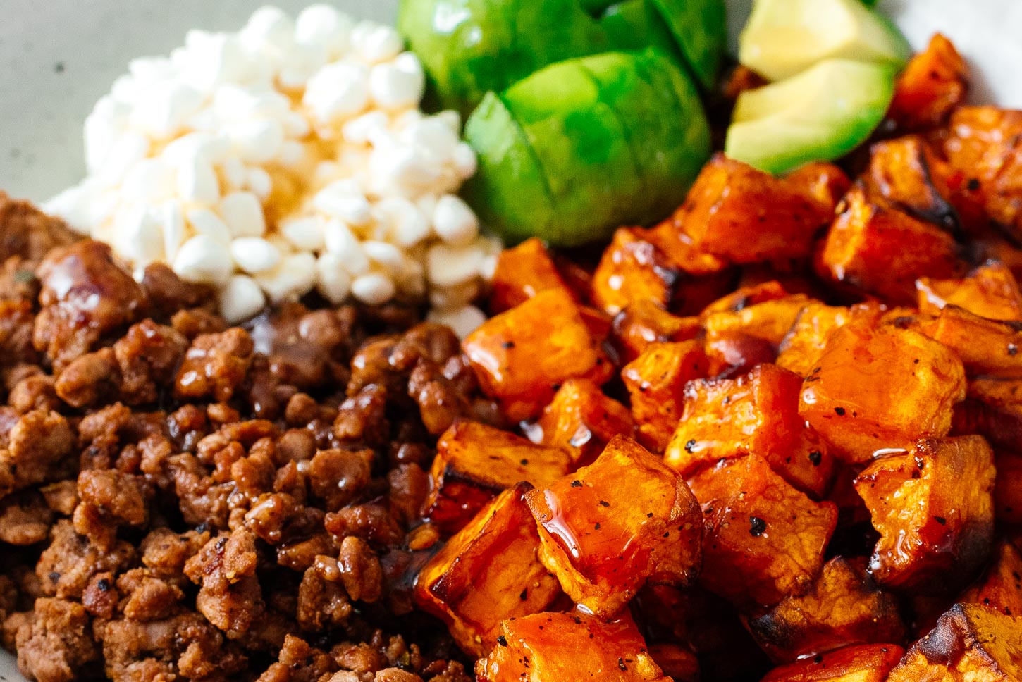 Close up of a Ground Beef Sweet Potato Bowl