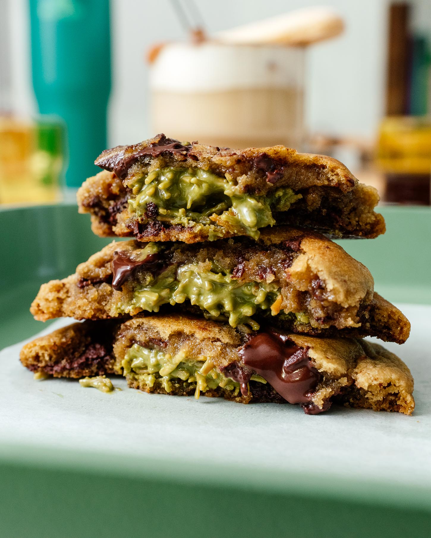 Stuffed Dubai Chocolate Cookies